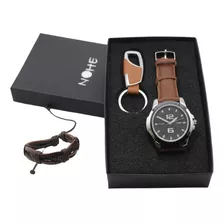 Reloj Hombre, Llavero Y Pulsera Set De Regalo Con Estuche