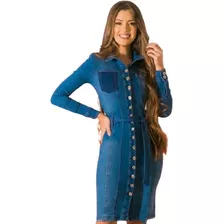 Vestido Jeans Curto Com Botões Manga Longa Mix Nativa