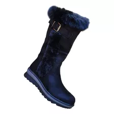 Botas Caña Alta De Gamuza Mujer Casual Otoño Invierno Negro 