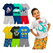 Conjuntos Infantil Kit 6 Peças De Roupa Masculino Verão Top