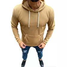 Buzo Tipo Sweater Canguro Waffle Liso Capucha Ocre