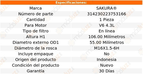 (1) Filtro Combustible Silverado 1500 Classic 6 Cil 4.3l 08 Foto 2