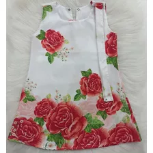 Vestido Infantil Trapézio Branco Com Vermelho De Verão