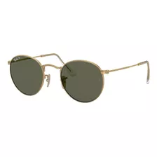 Anteojos De Sol Ray-ban Round Rb3447l Small Con Marco De Metal Color Polished Gold, Lente Green De Cristal Clásica, Varilla Polished Gold De Metal - Rb3447l00150