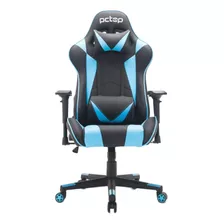 Cadeira De Escritório Pctop Top 1022 Gamer Ergonômica Preto E Azul Com Estofado De Couro Sintético