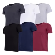 Kit 6 Camiseta Algodão Gola V Camisa Basica Atacado Barato