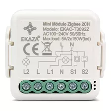 Relé Mini 2 Canais Zigbee Ekaza Tuya T3092z