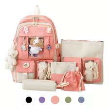 Set 5 Mochila Kawaii Escolar Bolsas Mujer Lona + Regalo