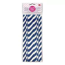 Canudo Papel Listrado Azul Escuro E Branco 6mmx200mm 12 Un Cor Azul-escuro