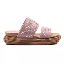 Sandalias Urbanas Mujer Gamuza De Doble Faja Con Tachas