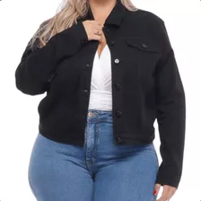 Jaqueta Jeans Feminina Plus Size Curta Com Lycra Desfiada