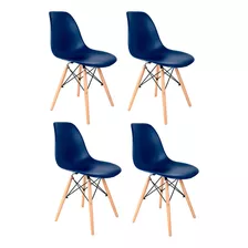 Cadeira De Jantar Empório Tiffany Eames Dsw Madera, Estrutura De Cor Azul-bic, 4 Unidades