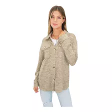 Camisaco Lanilla Abrigo Saco Casual Chic Sobrecamisa Mujer