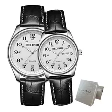 Relógios De Couro Belushi Com Calendário Luminoso, Fundo Branco/preto De 2 Peças