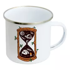 Caneca Inox Branco Ampulheta Tempo Universo Planetas