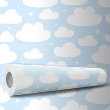 Papel De Parede Adesivo Infantil Nuvens Brancas Claro 10m