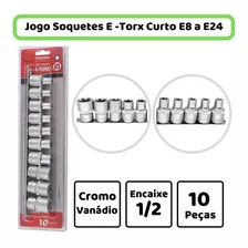 Soquetes E-tork Jogo Fêmea Pito 1/2 Pol. E8 A E24 - 10 Peças
