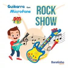 Guitarra Infantil Azul Com Microfone 3 Modos Musical Luz Som