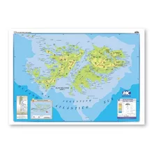 Mapa Islas Malvinas -físico/político- Plastificado 70x100cm