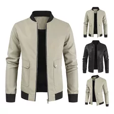 Chaqueta De Cuero Informal Con Cremallera Para Hombre