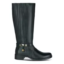 Bota Feminina Montaria Cano Longo Bico Redondo Detalhe Metal