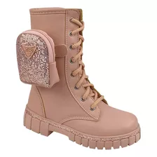 Bota Infantil Coturno Com Bolsinha Bag Nilqi Tratorada + Nf