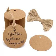 100 Tag Kraft De 5 Cm Gratidão Pela Sua Compra Fio De Brinde