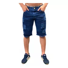 Bermuda Shorts Jeans Preta Rasgada Desfiada Destroyed