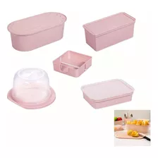 Kit 5 Pç Tear Cozinha Cafe Manha Organizador Alimentos Rosa