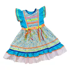 Vestido Infantil Festa Junina Caipira Arraiá Bolas Rosa Azul