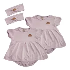 Kit C/2 Vestidinho Body Bebe Menina Verde E Rosa