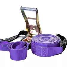 Kit Slackline Roxo Cinta 15,7 Mt Alça Catraca Protetor Bolsa