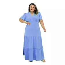 Vestido Longo Moda Evangelica Plus Size Manga Bufante Luxo