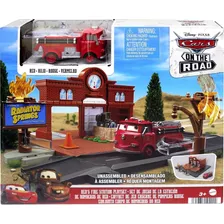 Disney Pixar Cars Set De Juego Estación De Bomberos - Rojo