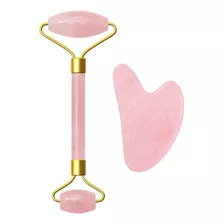 Rodillo De Masaje De Cuarzo Rosa Gua Sha Con Placa Masajeadora Facial