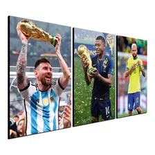 Cuadro Triptico 90x50cm Messi - Mbappe - Neymar