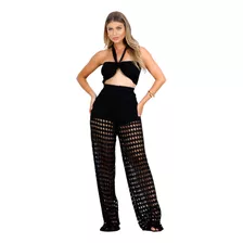 Conjunto Calça Tricot Crochê Saída Praia Verão Moda Feminina