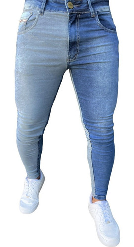 Calça Jeans Skinny Masculina Rasgada Com Detalhes Escritos