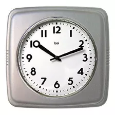 Bai 750.ss Reloj De Pared Retro Cuadrado, 9,5, Plata Satinad