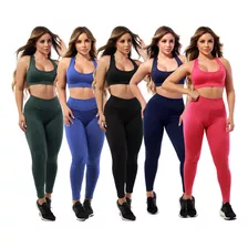 5 Conjunto Calça Legging + Top Moda Fitness Feminina Atacado