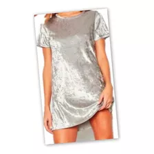 Vestido Corto Terciopelo Gris. Nuevo. Diseño Exclusivo. T: S