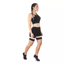 Conjunto Fitness Short E Cropped Com Detalhe Begê E Elástico