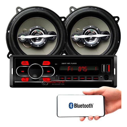 Kit Som Carro Radio Mp3 Bluetooth Usb + 2 Falantes 5 Pol