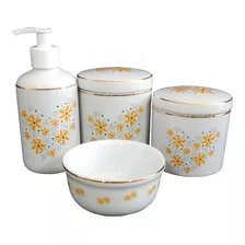 Kit Higiene Bebe Porcelana Coração De Floral Filete Ouro