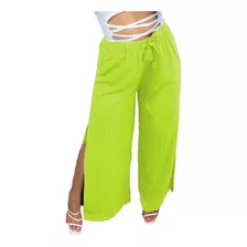 Calça Feminina Pantalona Com Forro Fenda Lateral Com Bolso