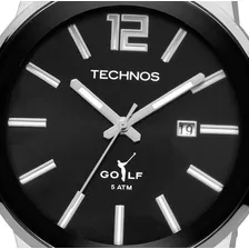 Relógio Technos Masculino Aço Metal Prata Fundo Preto Golf 2115tu/1p Original C/ Garantia
