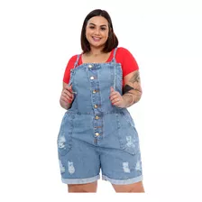 Macaquinho Jeans Plus Size Feminino Retrô Jardineira Short