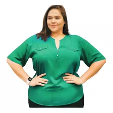 Camisa Blusa Plus Size Feminina Manga Curta Social Sport 