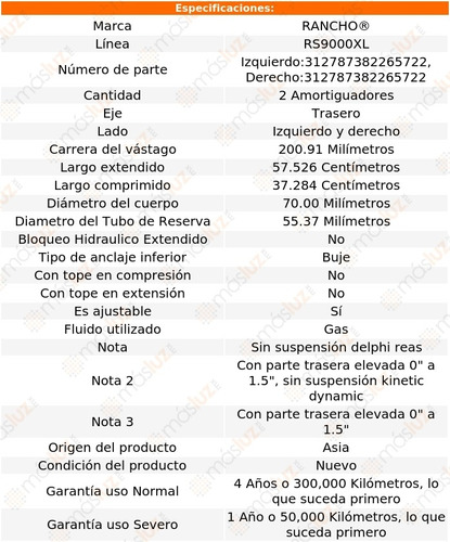 Kit 2 Amortiguadores Tra Gas Rs9000xl 4runner Toyota 03/19 Foto 3