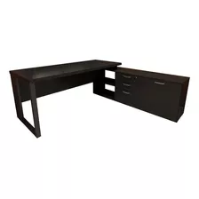 Mesa De Escritório Diretor Em L Industrial 190cm Pés Metal Cor Preto